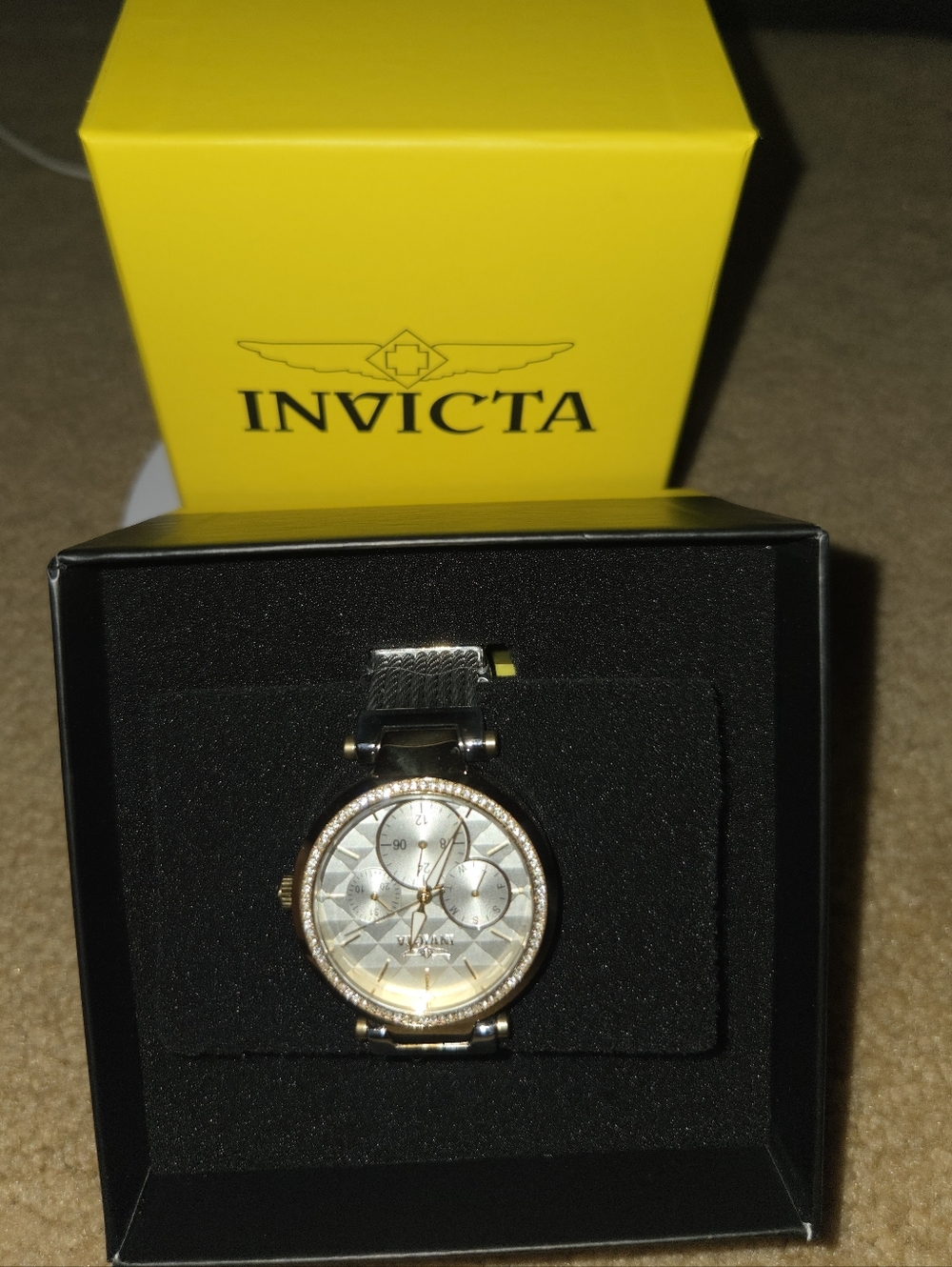 Invicta Two-Tone Gold and Silver Women's Chronograph Watch w Crystal Bezel NWT